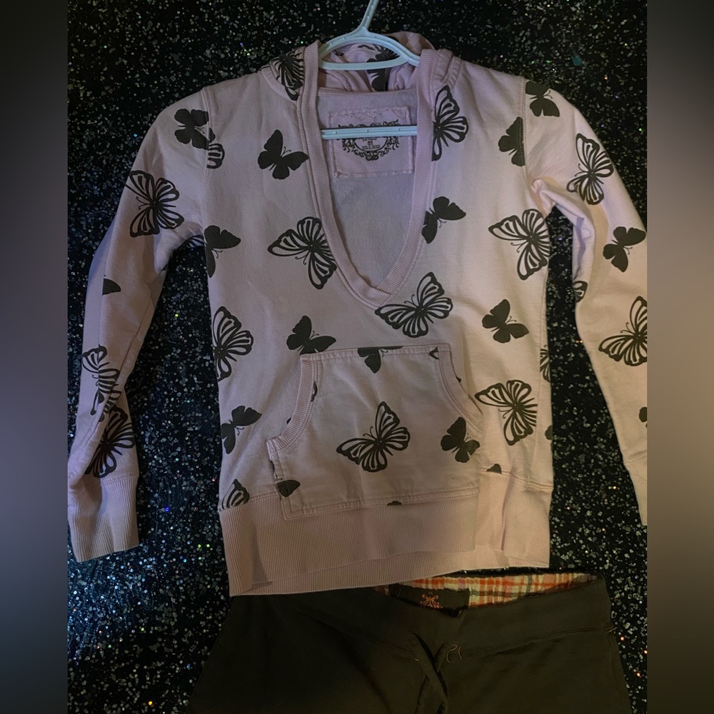 Y2K top 90s butterfly vintage babydoll cropped mini hoodie